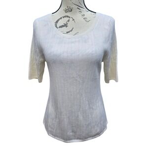 Banana Republic‎ 23R NWT Merino Wool Cream Ribbed Short Sleeve Sweater Medium